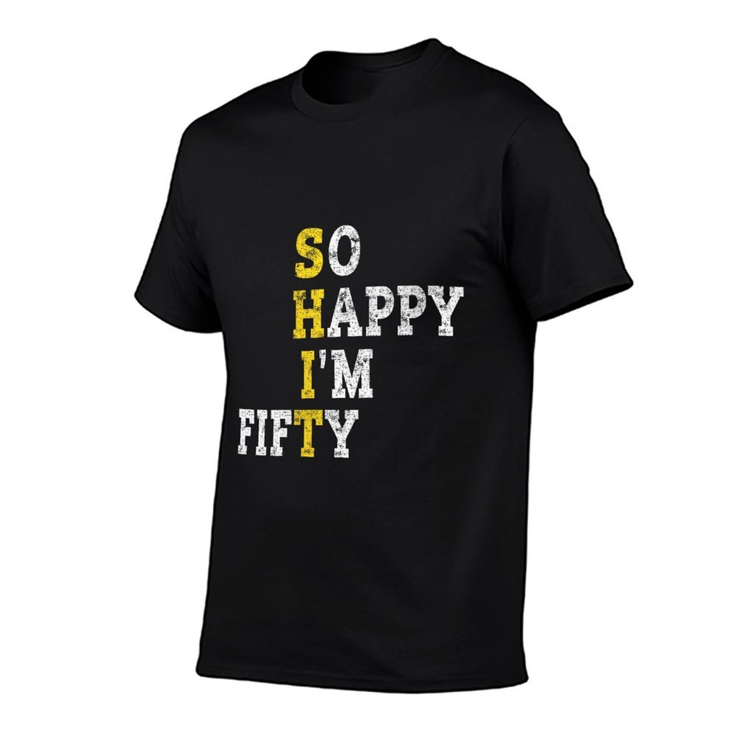 Womens So Happy I'm Fifty Gag 50 Years Old Funny 50th Birthday  Ribbed Collar T-Shirt