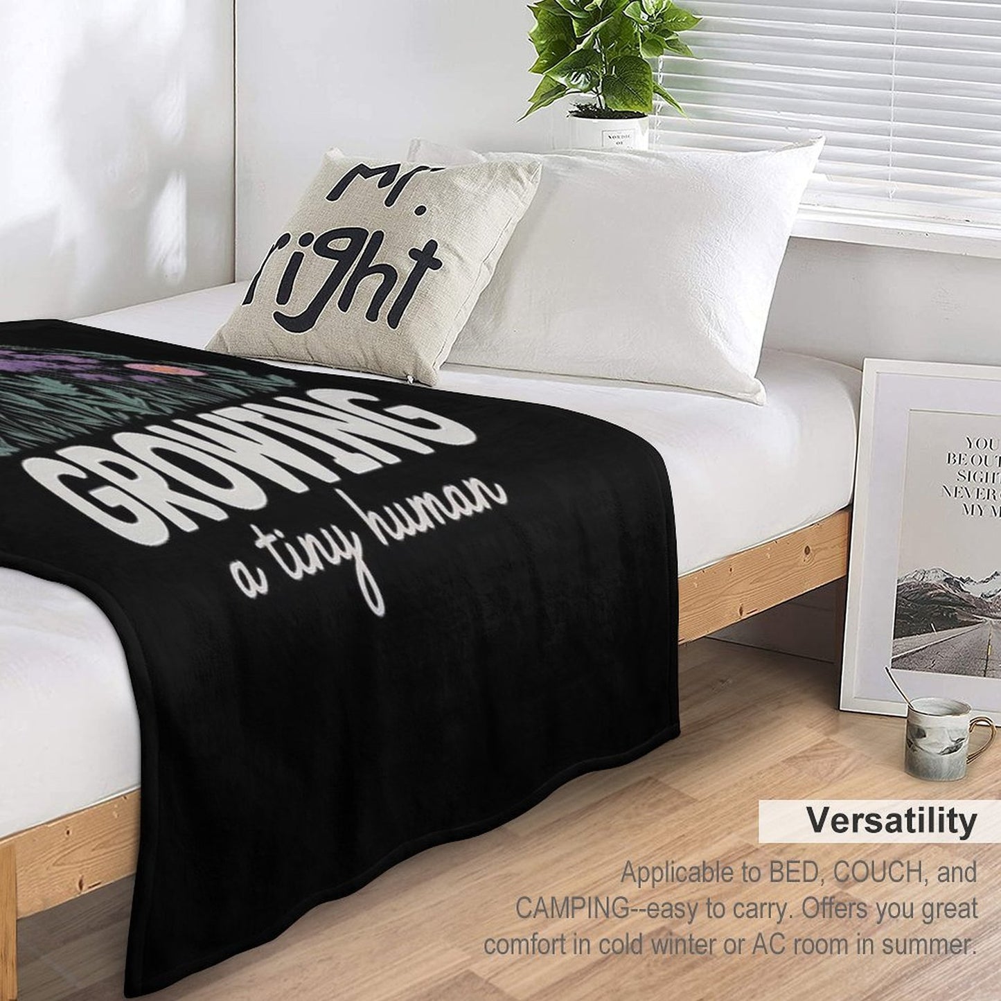 Growing A Tiny Human, Pregnancy Announcement Flower Travel-friendly Throw Blanket