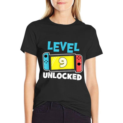 Level 9 Unlocked Gamer 9th Birthday Gift Video Game Lovers  Ribbed Collar T-Shirt