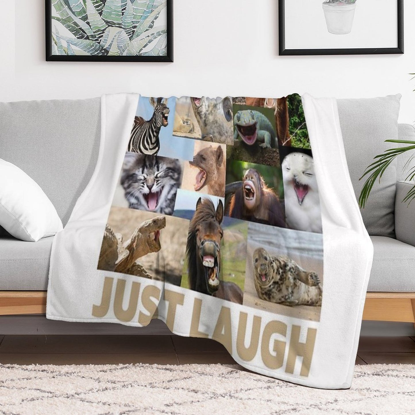 Just Laugh (animals) Wrinkle-free Throw Blanket