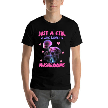 Funny Just A Girl Who Loves Mushrooms Neon Aesthetic Lovers  High-quality Stitching T-Shirt