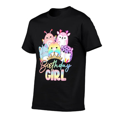 Happy Birthday Girl Squish Squad Mallow Girls Kids Cute  Ribbed Collar T-Shirt