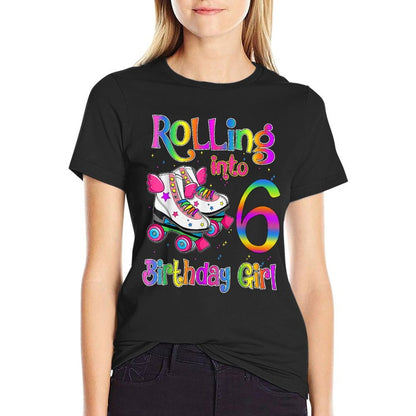 Rollin' Into 6 Roller Skating Rink 6th Birthday Party Girls  Affordable Price T-Shirt