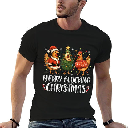 Merry Clucking Christmas Chicken Pajama Funny Santa Hat Xmas  Easy-care T-Shirt