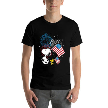 Peanuts - Snoopy & Woodstock Americans & Fireworks  Durable T-Shirt