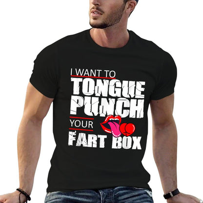 Tongue Fart Box Punch Funny Word Pun Humor Sarcasm Joke Gag  Ribbed Collar T-Shirt
