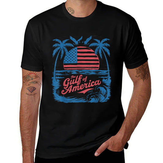 America Gulf-Of-US Retro Vintage Beach USA Flag Men Women Eco-friendly Material T-Shirt