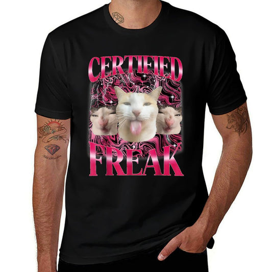 Certified Freak Eat Cement Cursed Cat Funny Cat Meme  Slim-fit Cut T-Shirt
