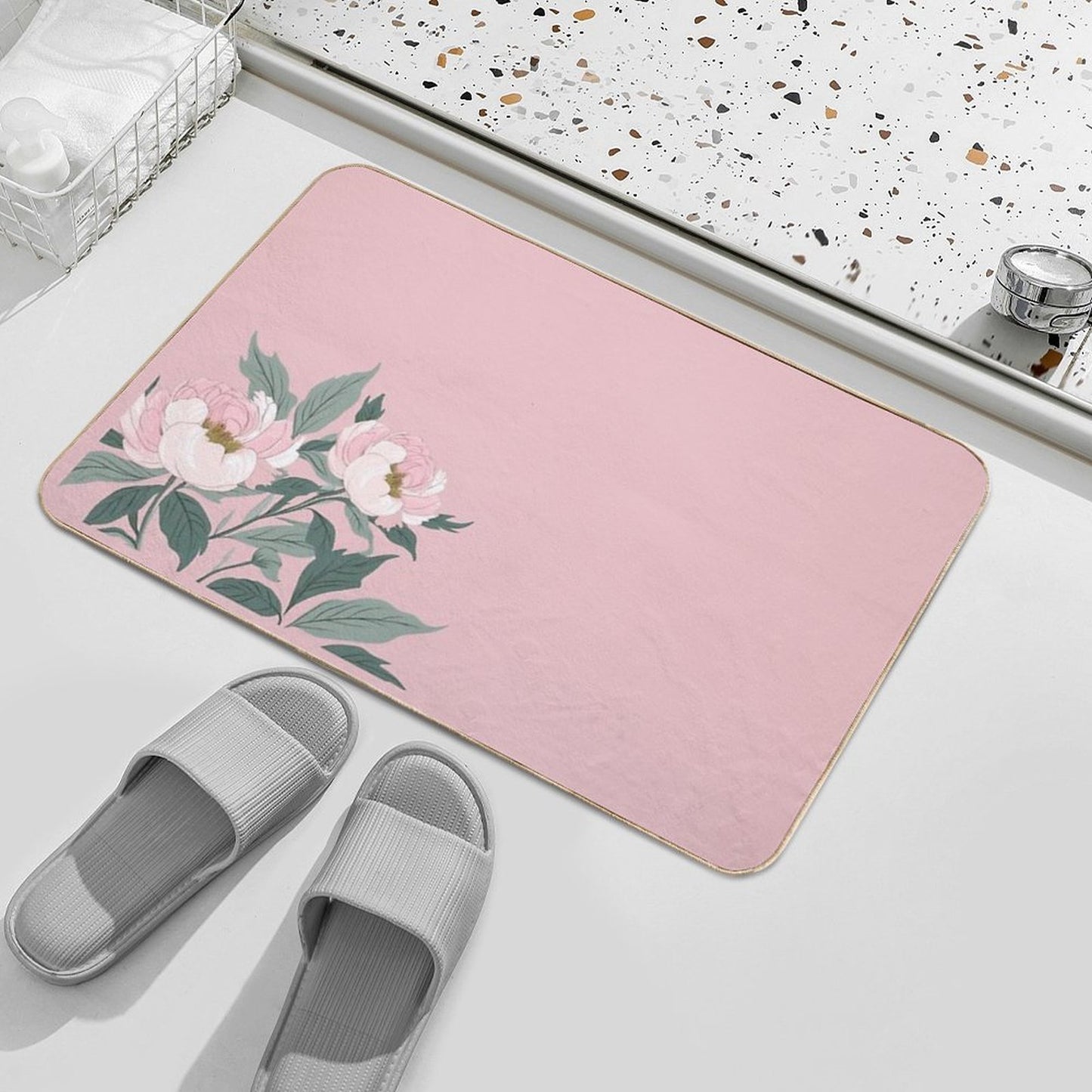 Pink Peony Elegance  Easy Maintenance Bath Mat