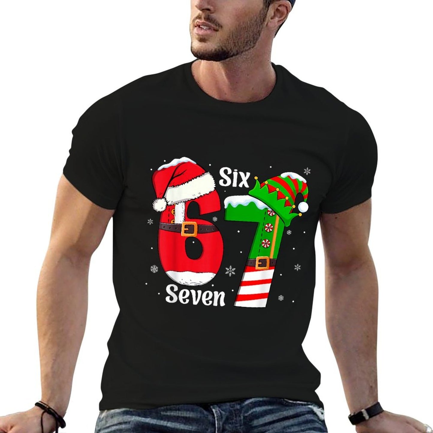 Funny Six Seven 6 7 Meme Gen Alpha Slang Santa Elf Christmas  Affordable Price T-Shirt
