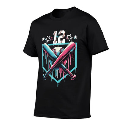 Baseball Drip 12th Birthday Boys Number 12 Youth 12 Year Old  Tagless Design T-Shirt