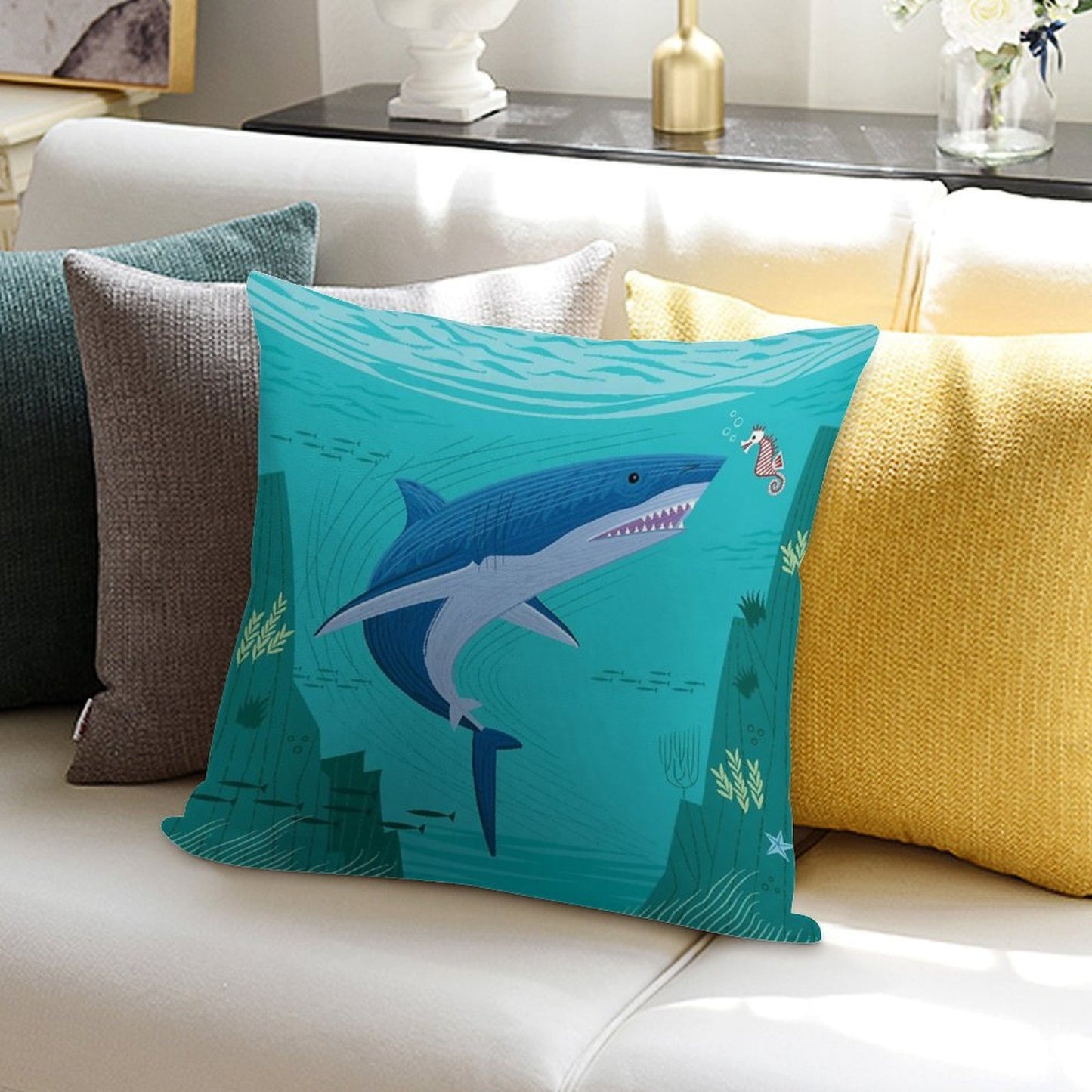 The Shark And The Seahorse Soft Multiple Sizes Throw Pillow