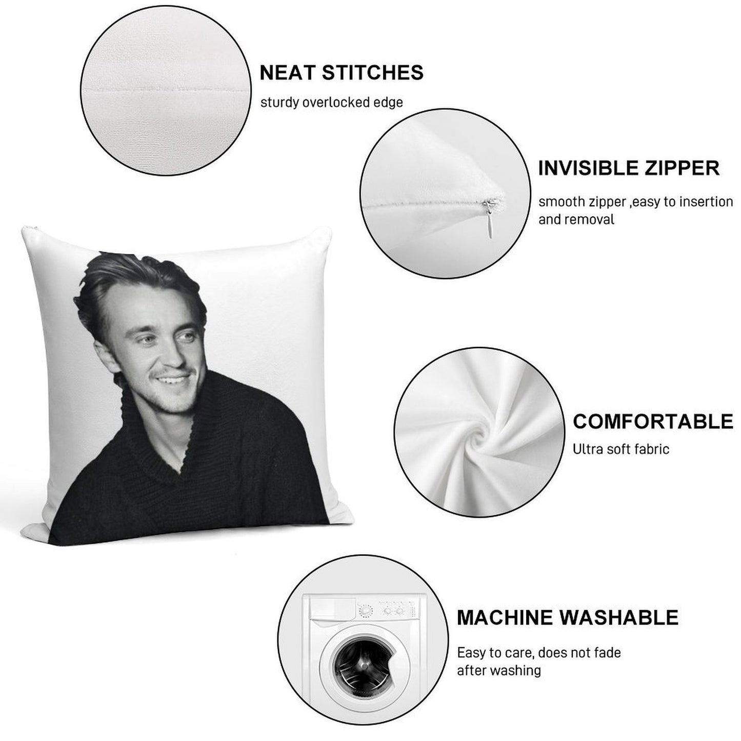 Tom Felton Soft Washable Throw Pillow