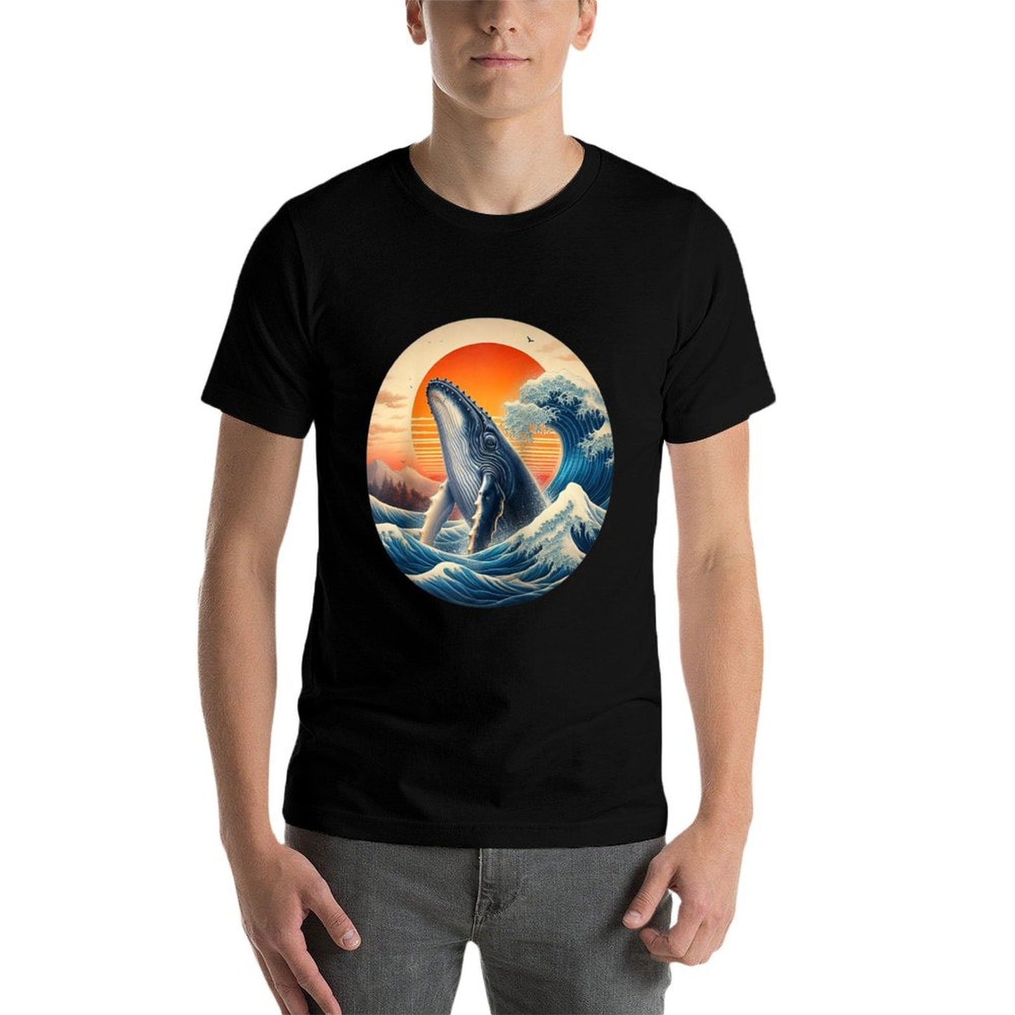 Sunset Humpback Whale Wave - Ocean, Sky Raglan Baseball  Cotton T-Shirt