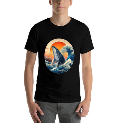 Sunset Humpback Whale Wave - Ocean, Sky Raglan Baseball  Cotton T-Shirt