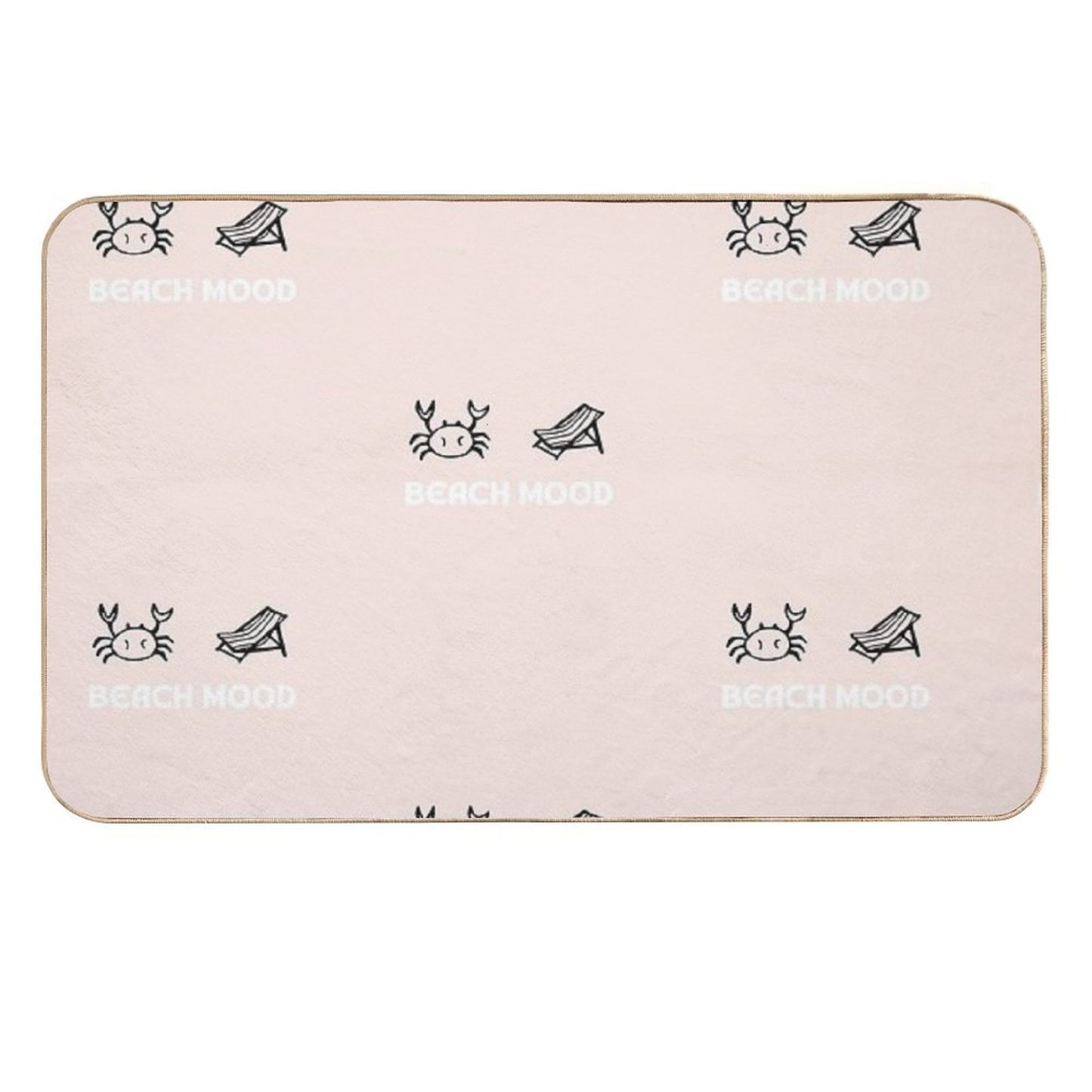 Beach Mood  Crab And Beach Lounge Chair Illustration  Pastel Pink Background  Absorbent Bath Mat