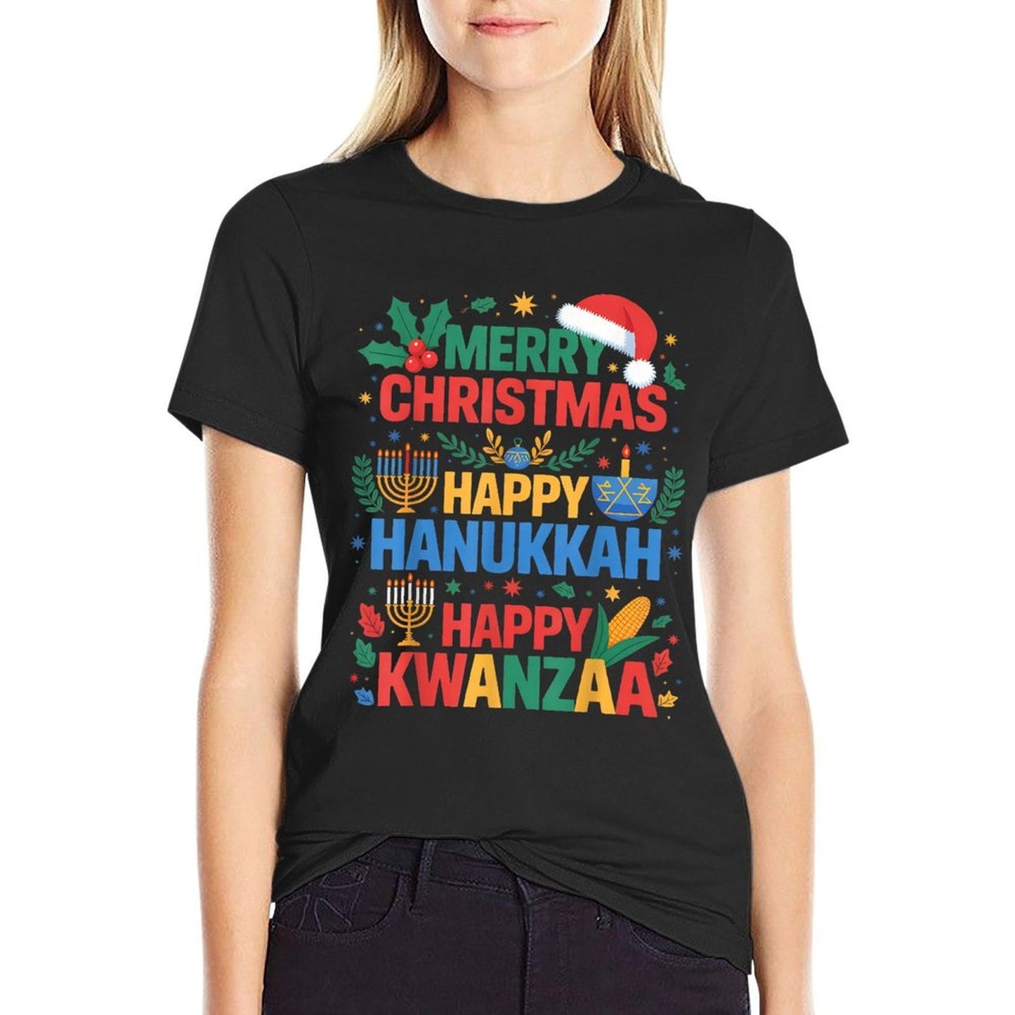 Merry Christmas Happy Hanukkah And Happy Kwanzaa Holidays  Classic T-Shirt