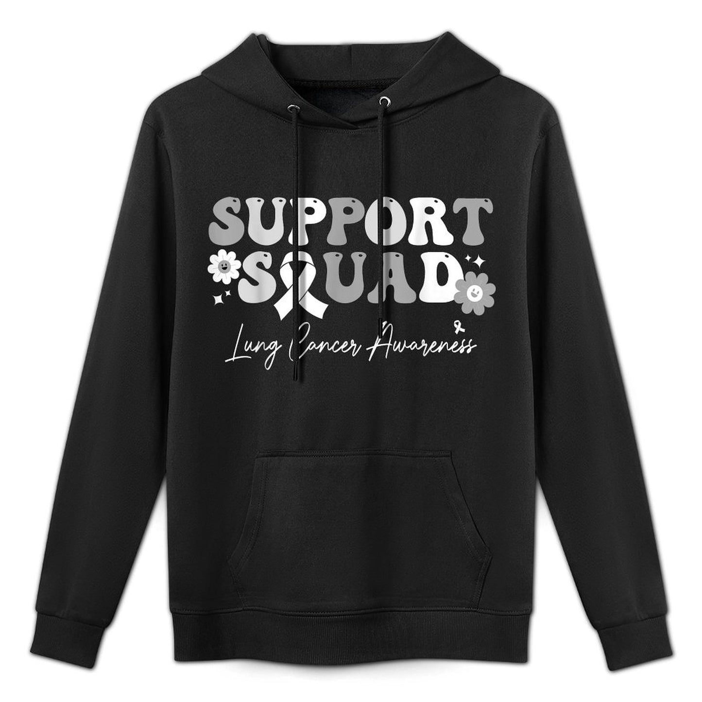 Groovy Support Squad Lung Cancer Awareness White Ribbon Shrink-Resistant Hoodie