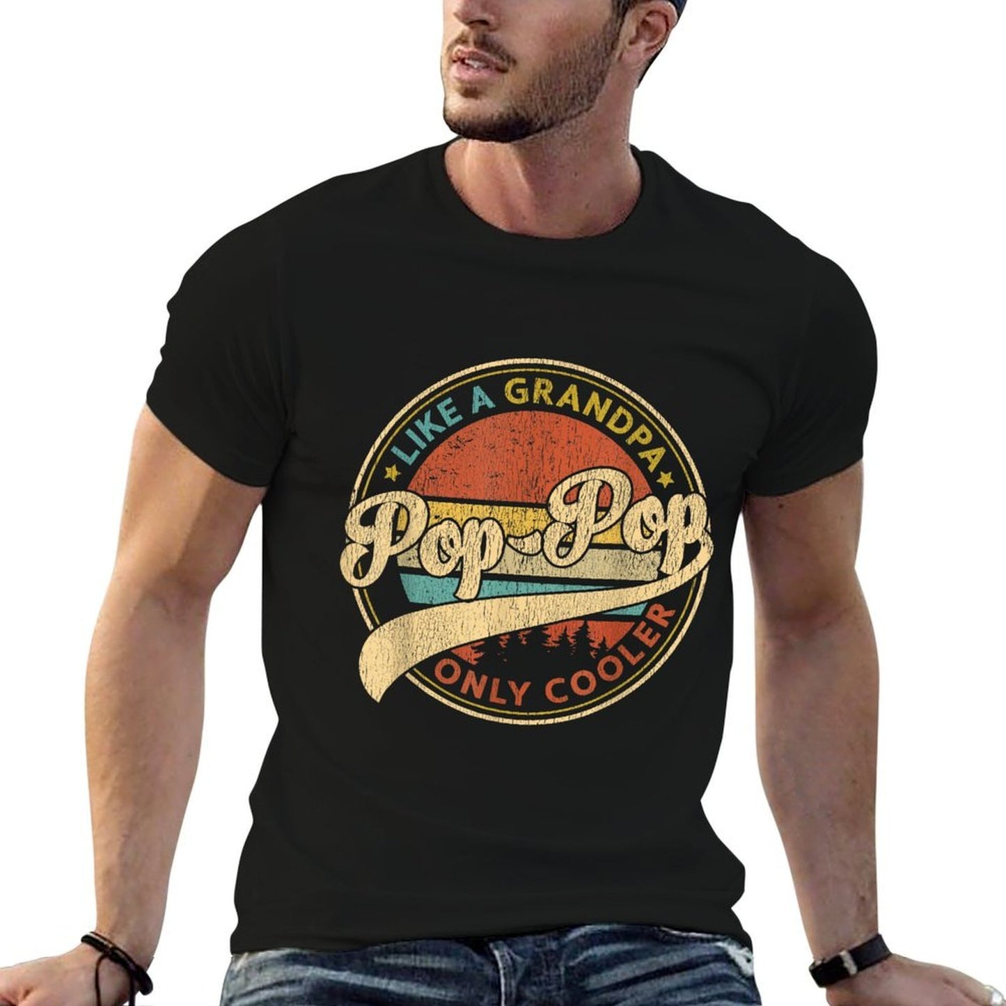 Pop Pop Like A Grandpa Only Cooler Retro Pop-Pop Fathers Day  Polyester Blend T-Shirt