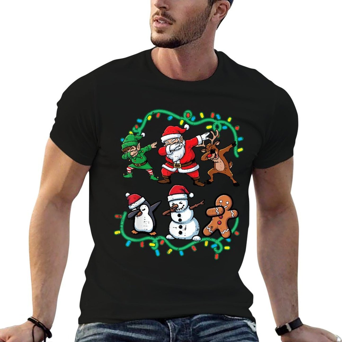 Christmas Santa Elf Reindeer Dab Xmas Dance Boys Girls Kids  Heathered Texture T-Shirt