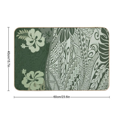 Hawaiian Green Tropical Tapa Print  Long-Lasting Bath Mat