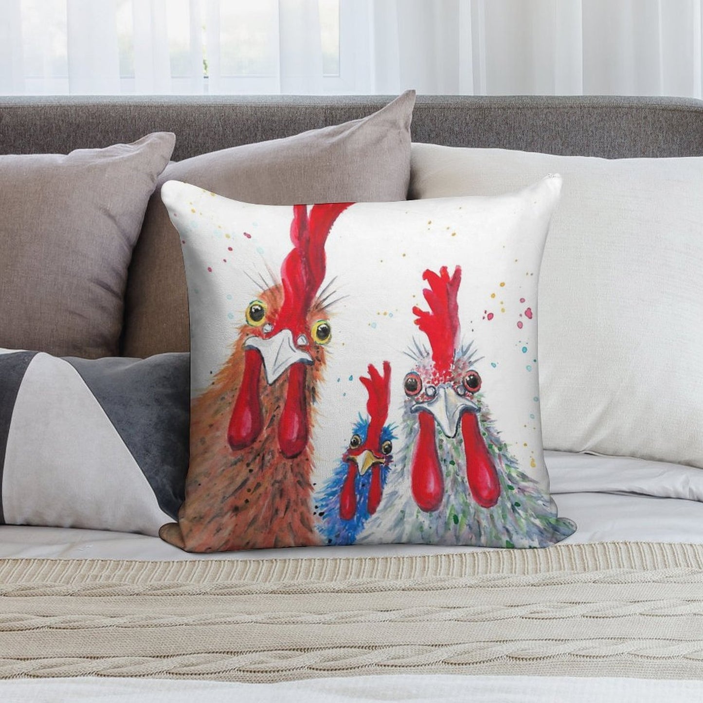 Chicken Ladies, Hen, Chicken, Rooster, Bird Soft Home Decor Throw Pillow