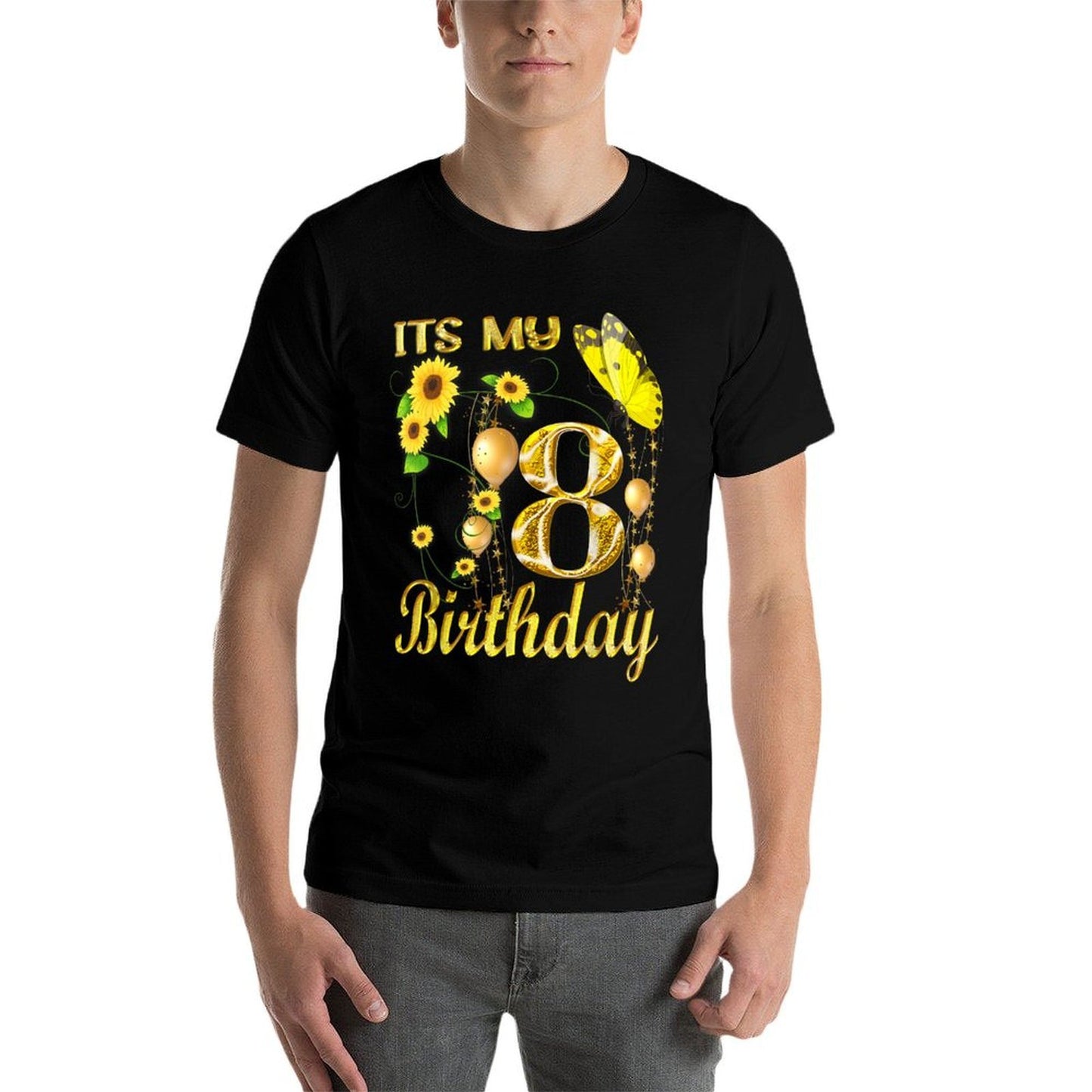 Its My 8th Birthday 8 Year Old Girl Sunflower Butterfly  Vintage-inspired T-Shirt