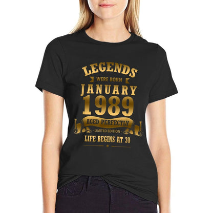 30th Birthday T - Legends Were Born in January 1989  Heathered Texture T-Shirt