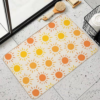 Happy Retro Sun Pattern - Yellow Orange Red Palette  Easy To Clean Bath Mat