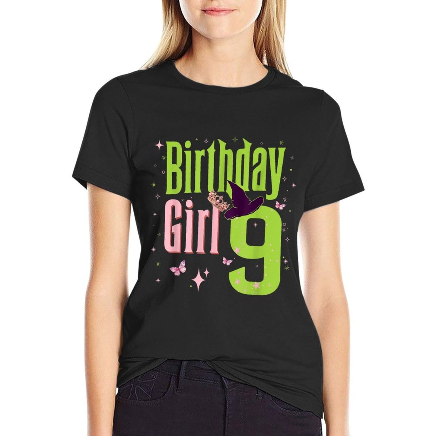 9Th Birthday Witch Pink And Green 9 Year Old Birthday Girl  Affordable Price T-Shirt