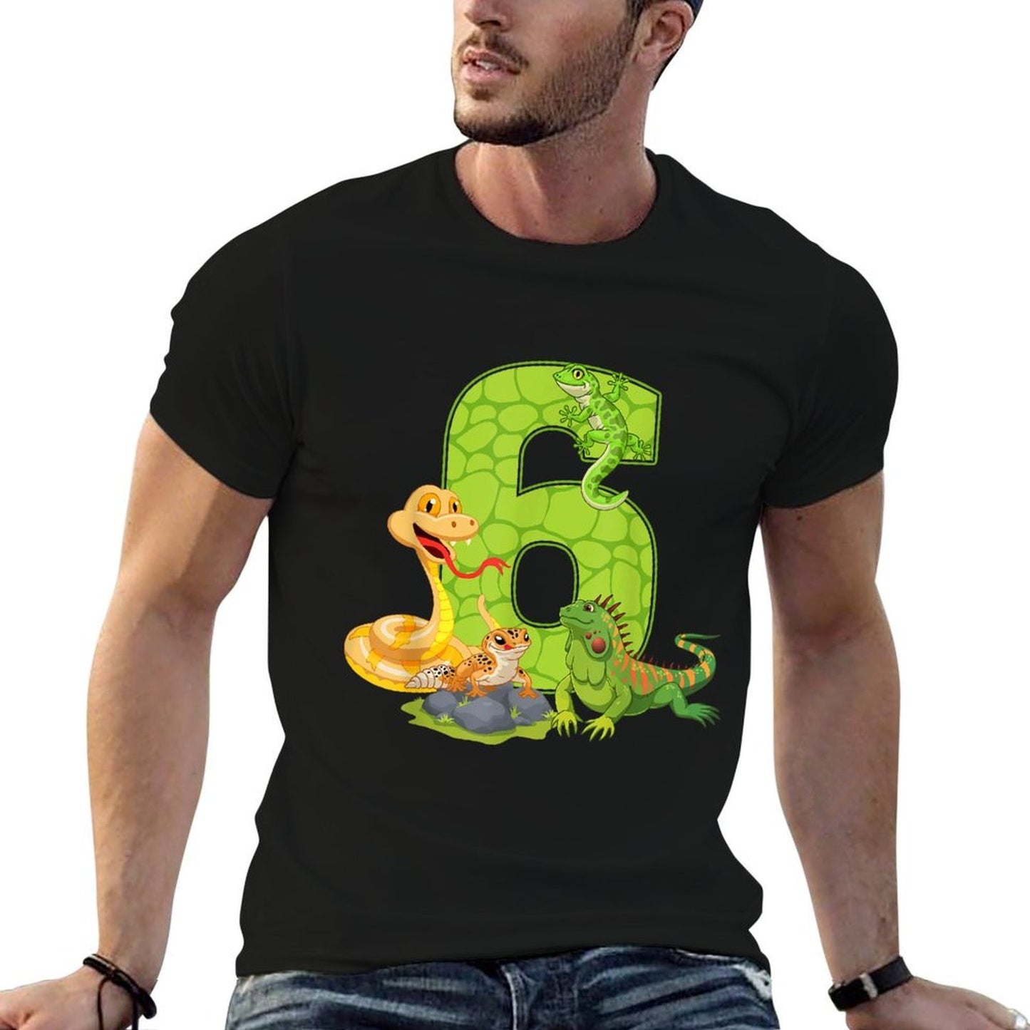 6th Birthday Snake Lizard Reptile 6 Year Old Birthday Party  Slim-fit Cut T-Shirt