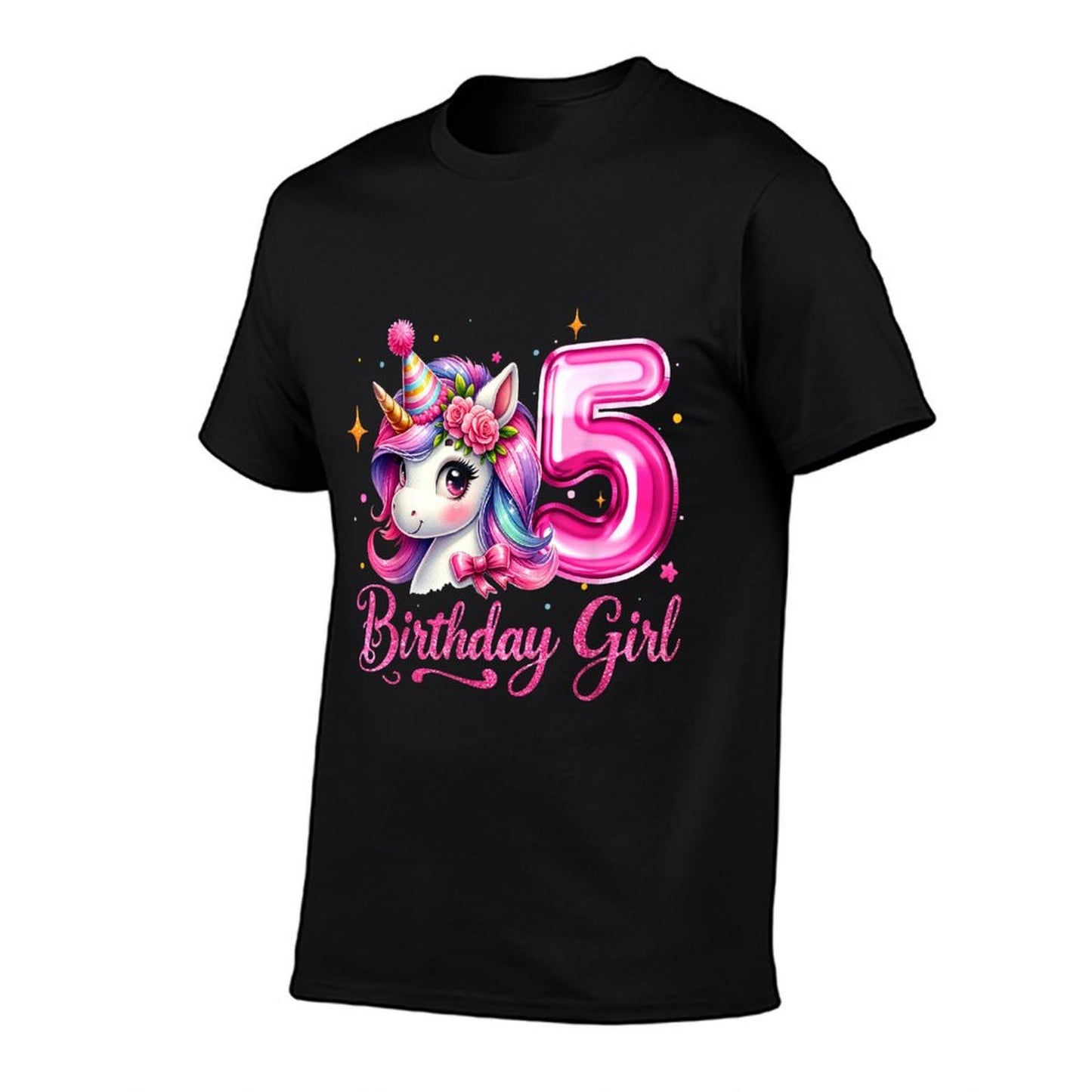 Cute Unicorn 5th Birthday 5 Years Old Birthday Girls Kids  Summer-ready Fabric T-Shirt