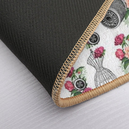 Vintage Sewing Pink Roses  Rapid-Drying Bath Mat
