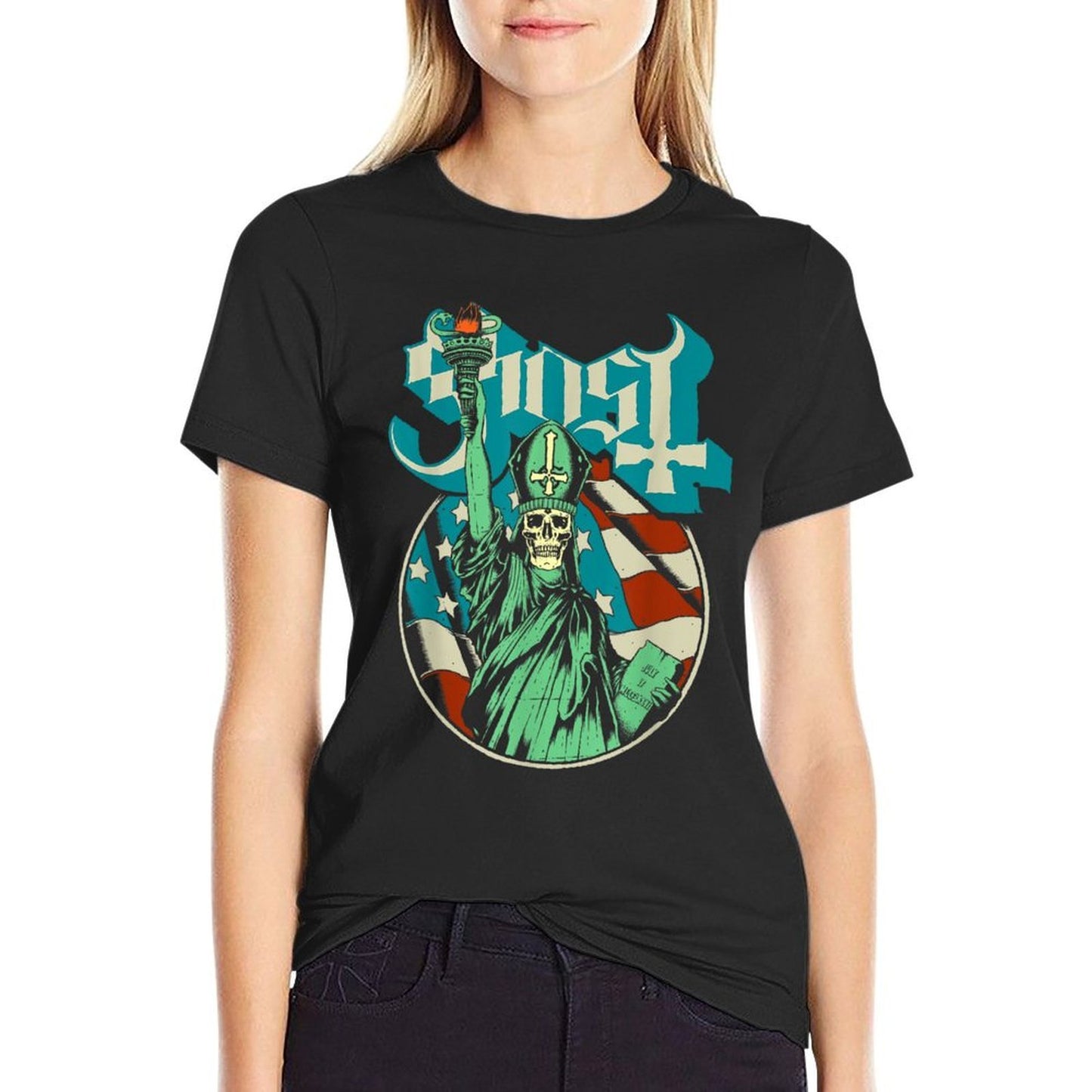 Ghost - Blue Statue Stars And Stripes  Polyester Blend T-Shirt
