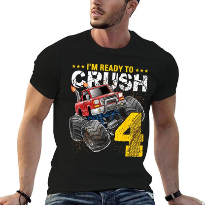 I'm Ready to Crush 4 Monster Truck 4th Birthday Gift Boys  Rolled Sleeves T-Shirt