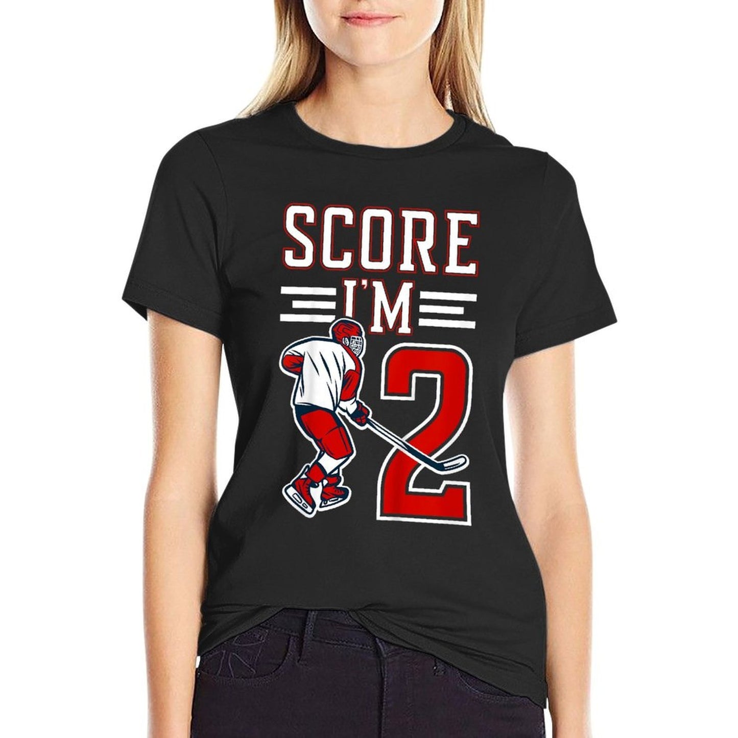 Kids 2nd Birthday Ice Hockey Boy Two Year Old Ice Hockey Player  Fade-proof Color T-Shirt