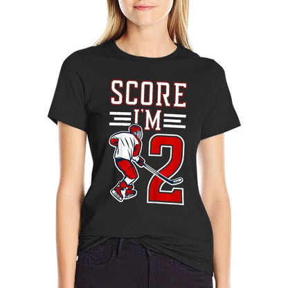 Kids 2nd Birthday Ice Hockey Boy Two Year Old Ice Hockey Player  Fade-proof Color T-Shirt