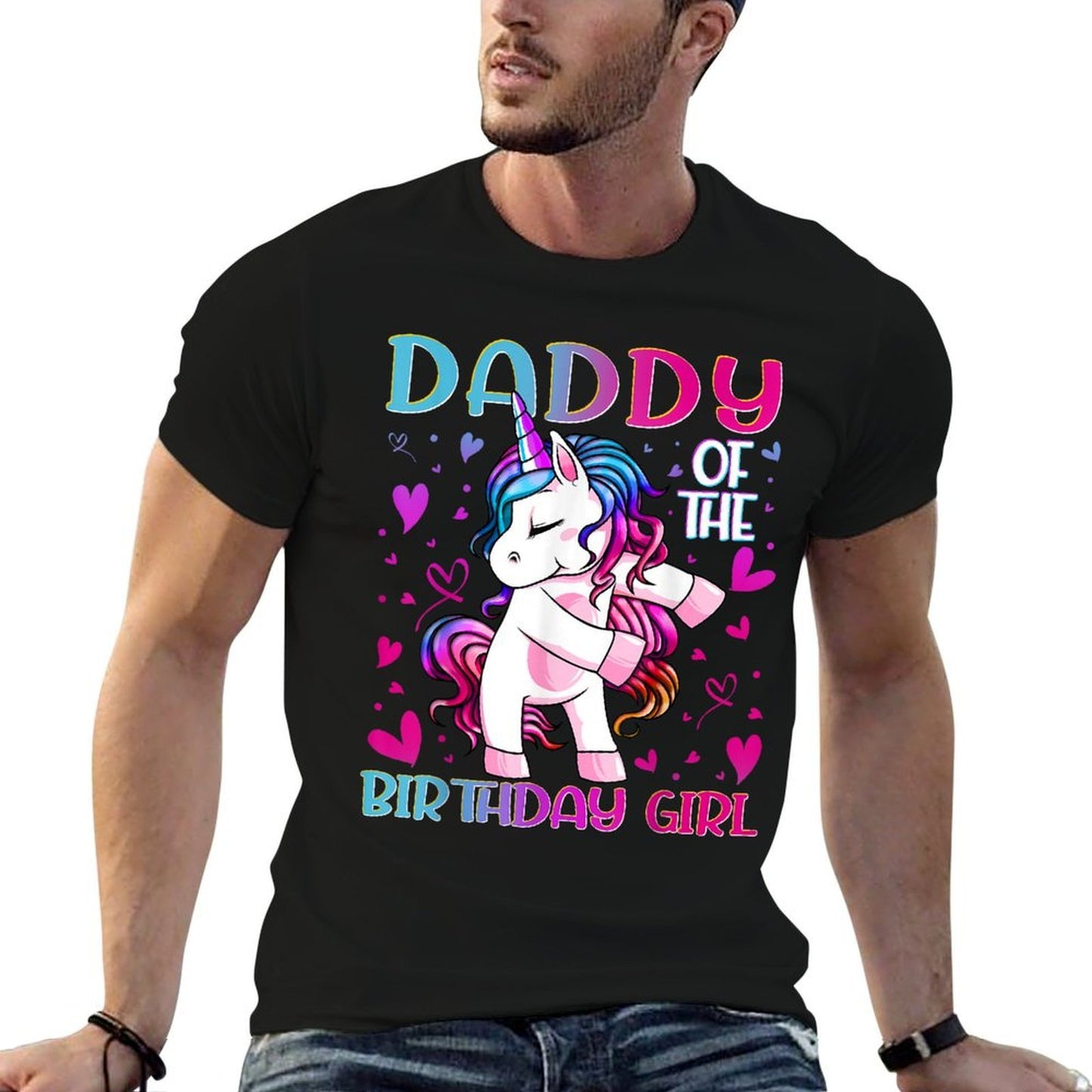 Daddy of The Birthday Girl Flossing Unicorn Dad Daddy Gifts  Relaxed-fit T-Shirt