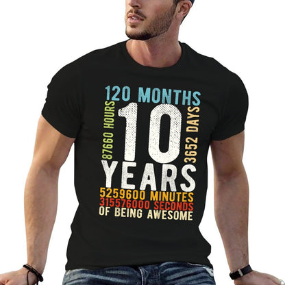 10th Birthday 10 Years Old Vintage Retro 120 Months  Heathered Texture T-Shirt