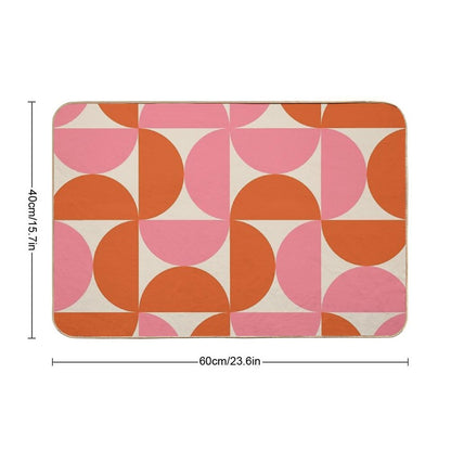 Minimalist Geometric  Mid Century Modern Abstract Half Circles Pattern in Pink And Orange Durable Bath Mat