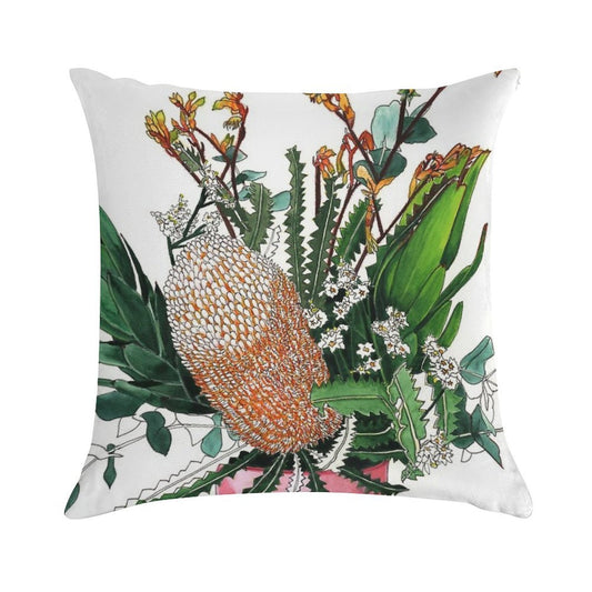 Australian Native Arrangement Banksia Kangaroo Paw Soft Skin-Friendly Throw Pillow