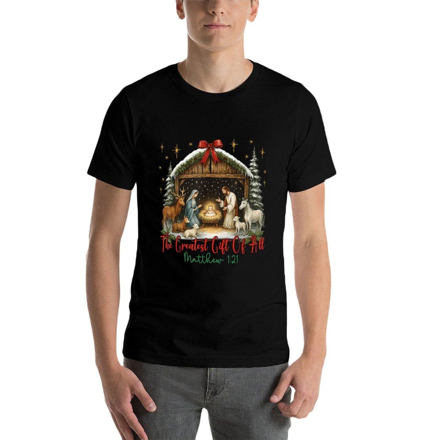 Jesus Nativity Scene The Greatest of All Merry Christmas  Trendy Pattern T-Shirt