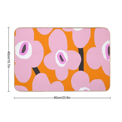 Iconic Retro Scandinavian Flowers in Baby Pink And Amber Orange  Stain-Proof Bath Mat
