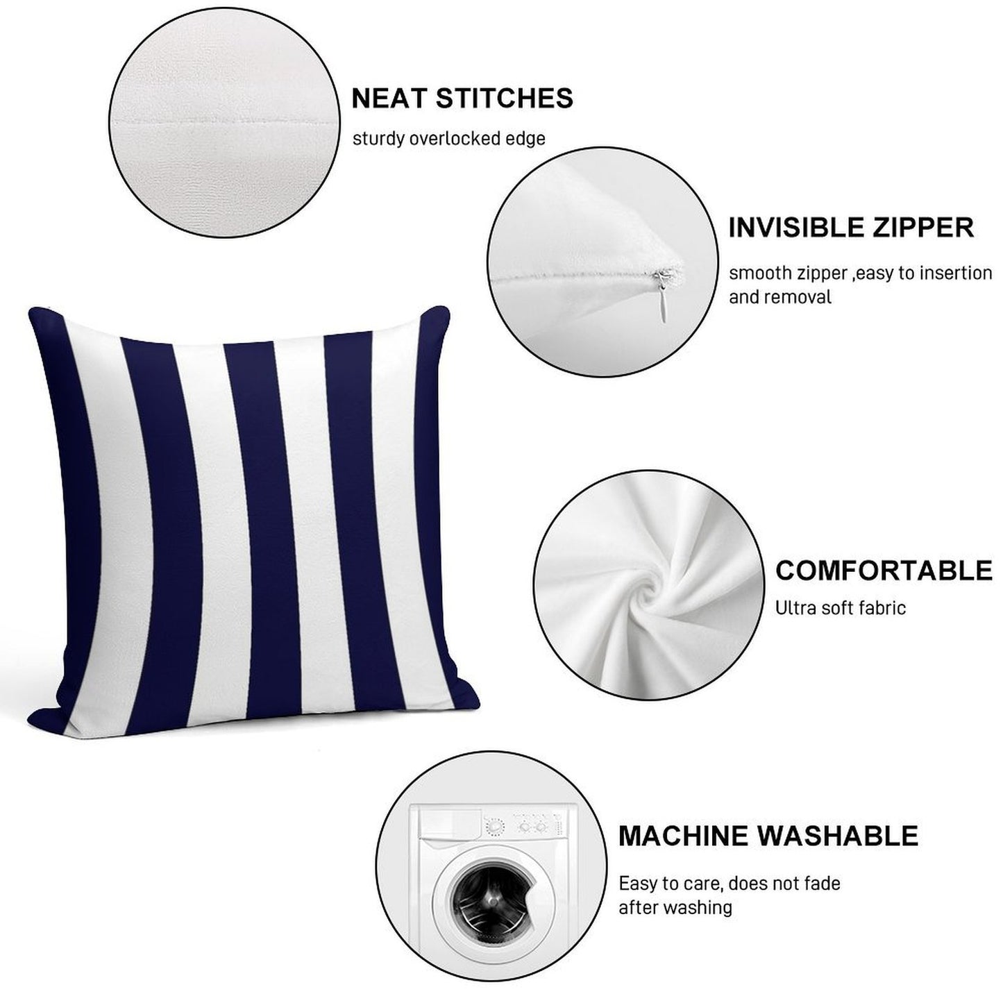 Classic Navy Blue And White Stripes Soft Gift Ready Throw Pillow