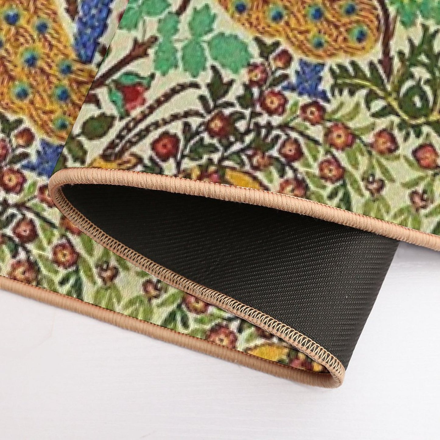 PEACOCKS, BIRDS, DEERS,FLOWERS AND POMEGRANATE TREES  Oriental Floral  Repositionable Bath Mat