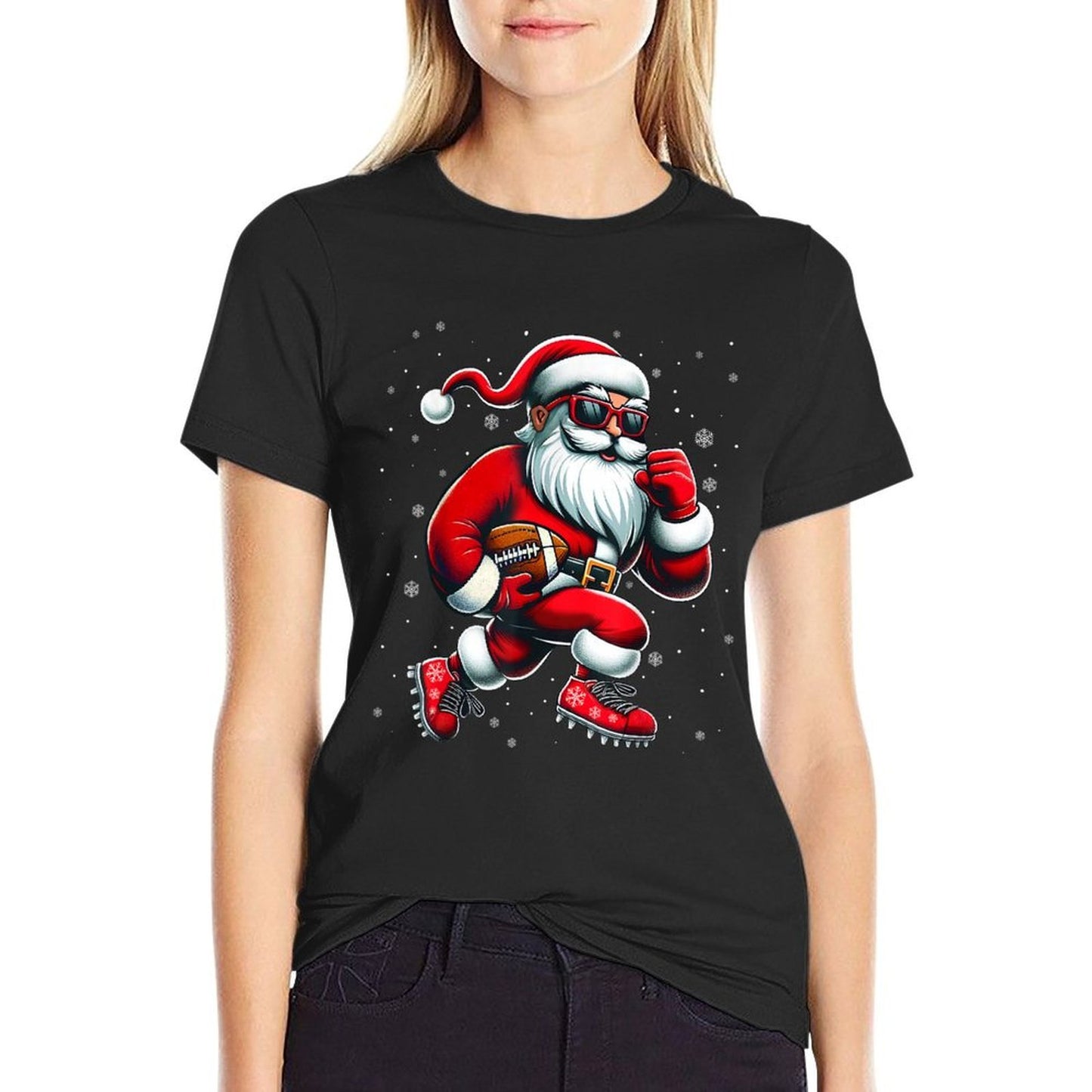 Santa Playing Football Men Boys Christmas Football Players  Stretchy T-Shirt