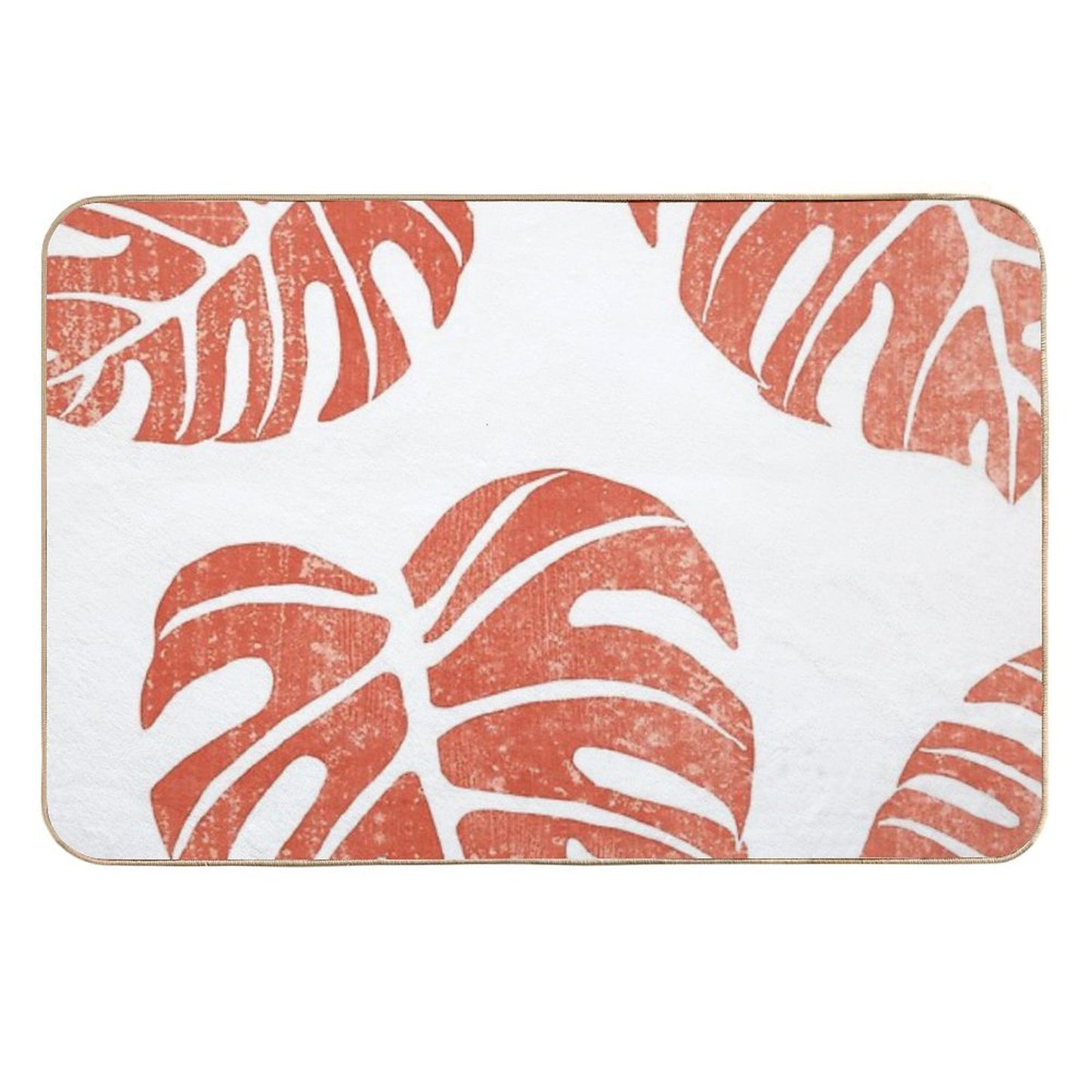 Terracotta Leaf - Monstera - Terracotta Abstract Print - Modern, Minimal, Contemporary Abstract  Stain-Proof Bath Mat
