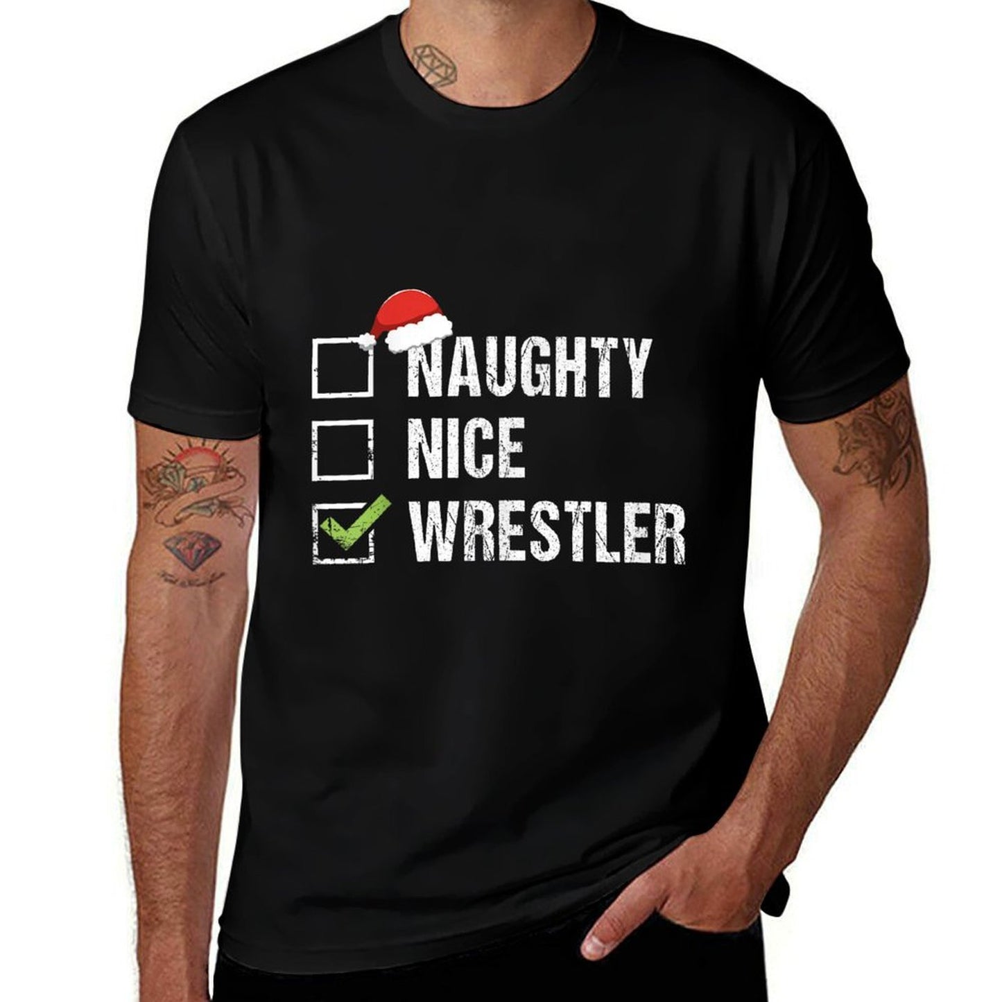 Naughty Nice Wrestler Wrestling Santa Christmas Gift  Quick-drying T-Shirt