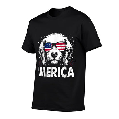 Goldendoodle 4th Of July Merica Patriotic Dog  Wrinkle-resistant T-Shirt