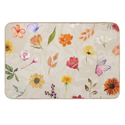 Beautiful Ivory Watercolour Wildflower  Anti-Trip Bath Mat